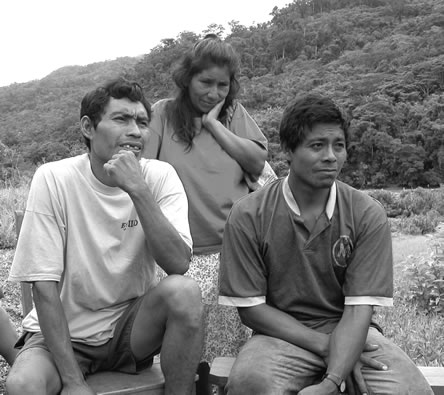 Machiguenga people discuss damage to their way of life from the Camisea project -- Amazon Watch photo.